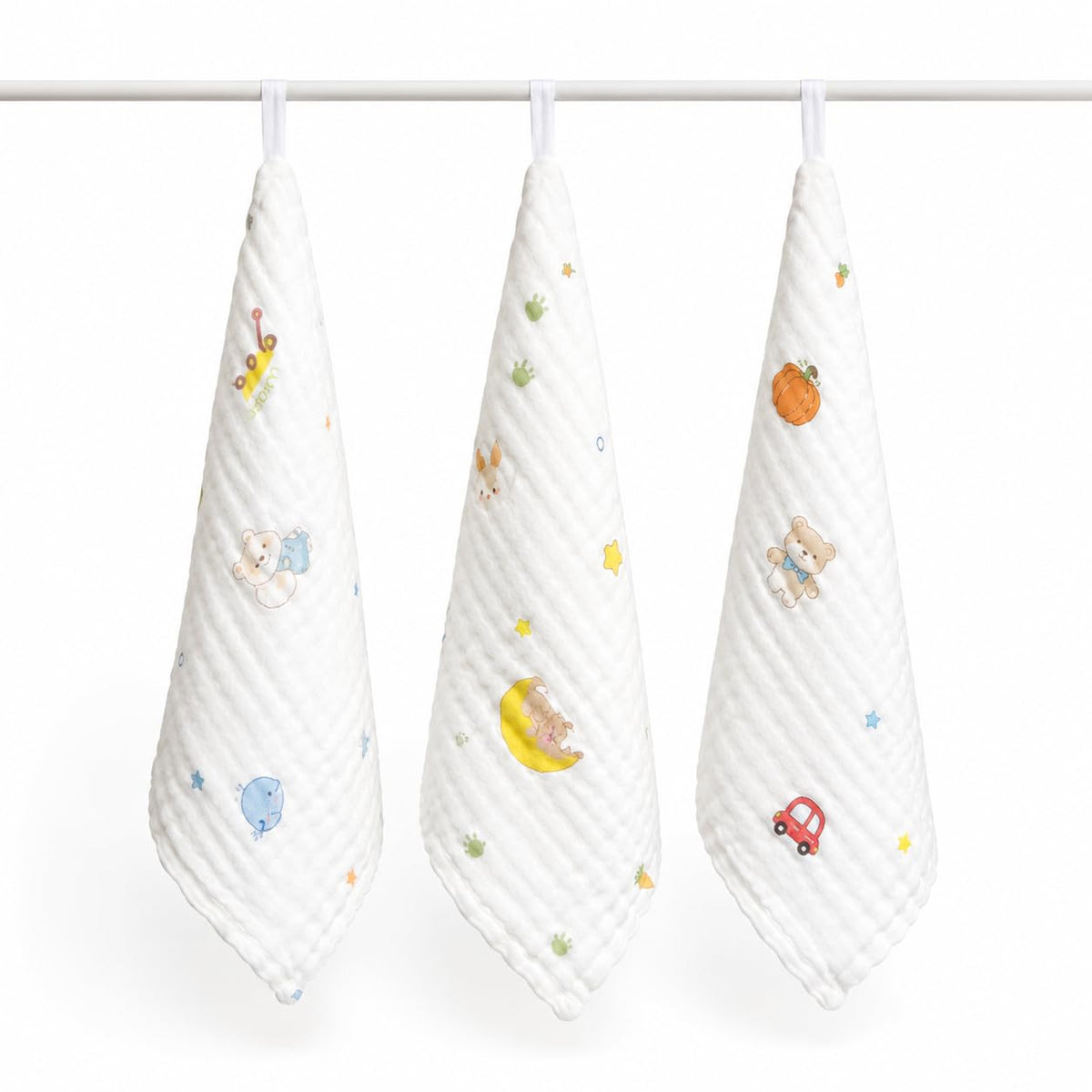 Muslin 6 Layer 100% Organic Bamboo Cotton Face Towels for Newborn Baby Extra Soft Muslin Burp Cloths Pack of 3, 25 x 25 cm