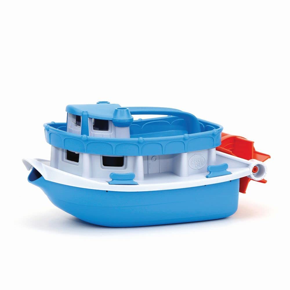Green Toys Paddle Boat, Blue/Grey - Pretend Play, Motor Skills, Kids Bath Toy Floating Pouring Vehicle. No BPA, phthalates, PVC.
