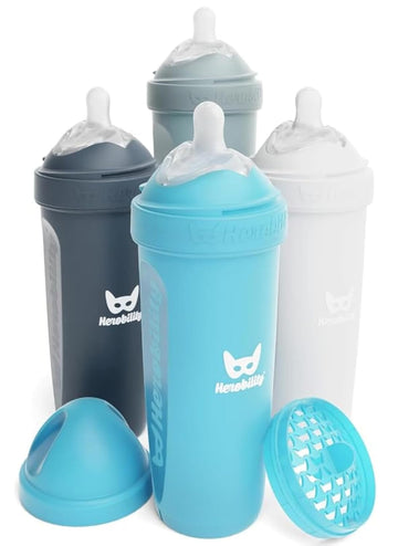 Herobility Double Anti-Colic Baby Bottles - 12 Fl Oz/340Ml - 4-Pack - Multicolor - White, Gray, Iron Blue, Blue
