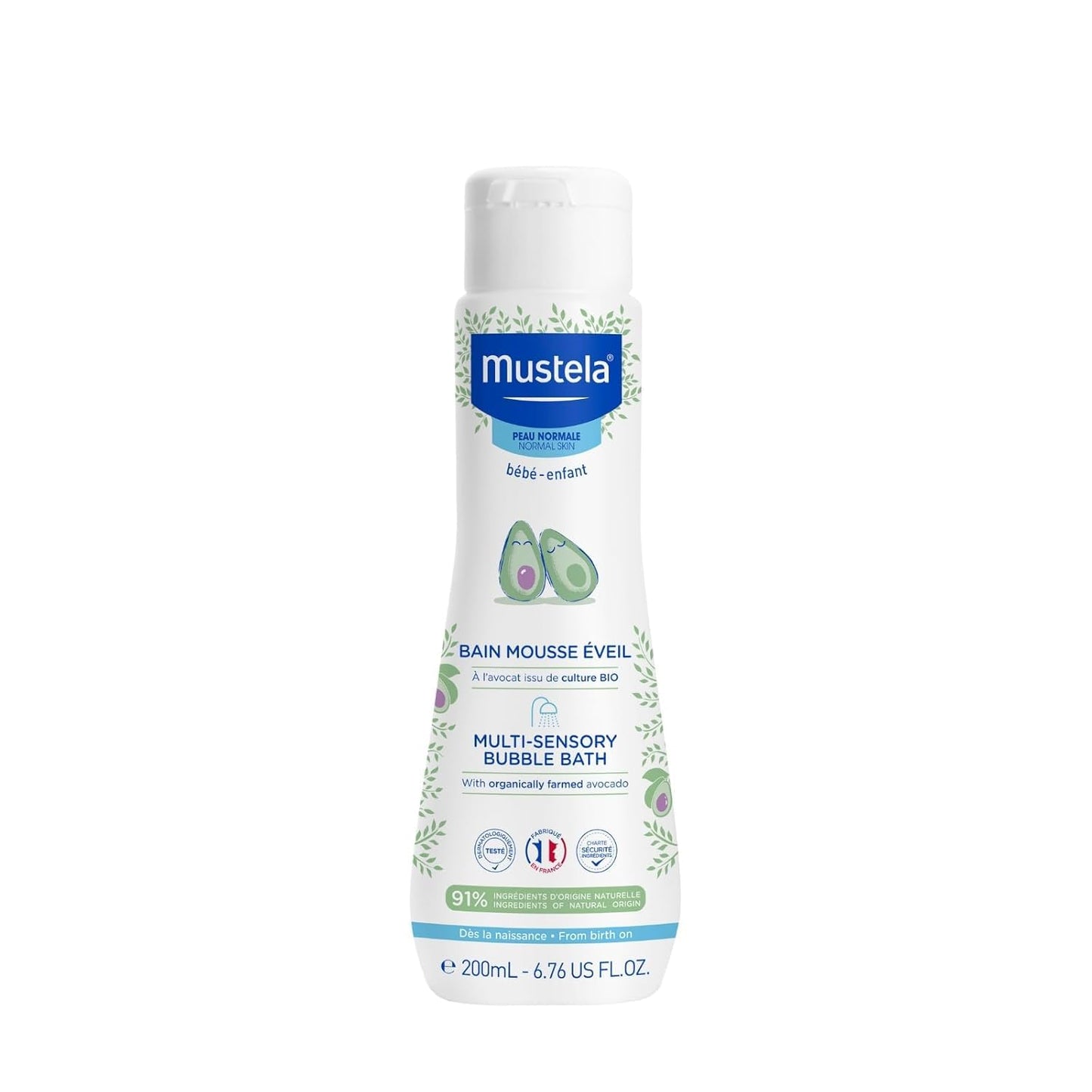 Mustela Baby Multi-Sensory Bubble Bath with Natural Avocado - Biodegradable Formula - 6.76 oz.
