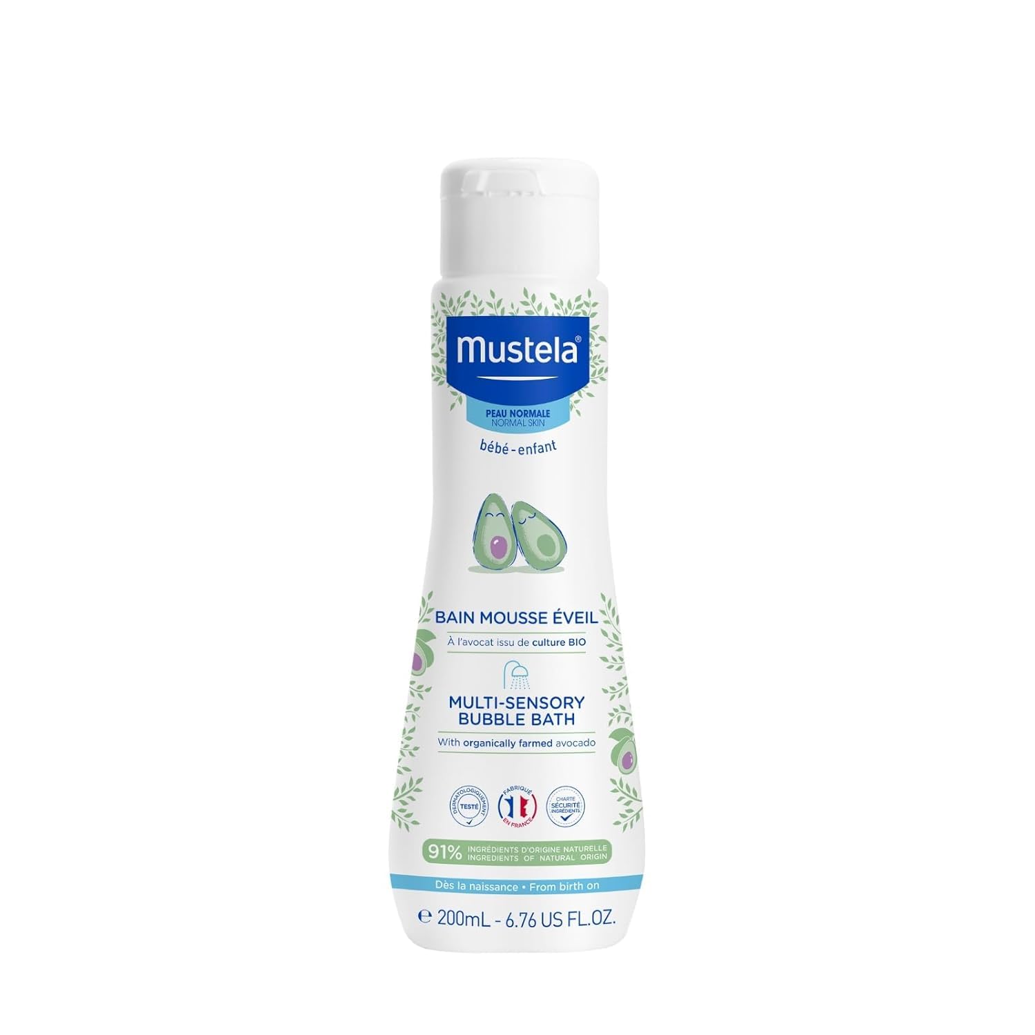 Mustela Baby Multi-Sensory Bubble Bath with Natural Avocado - Biodegradable Formula - 6.76 oz.