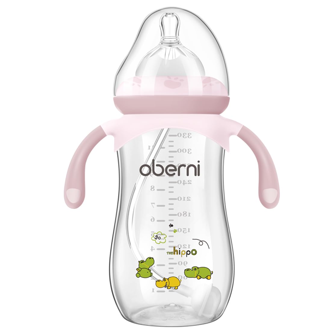 Oberni Toddler Milk Bottle 330ml/11oz, AntiColic Baby Bottle with Fast Variable Flow Nipple for 12 Months, Weigthed Straw, Non