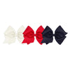 Wee Ones Girls' Mini King Bow 3 Pc Set Solid Grosgrain Variety Pack On A Weestay No-Slip Hair Clip - Antique White, Red, And Nav