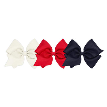 Wee Ones Girls' Mini King Bow 3 Pc Set Solid Grosgrain Variety Pack On A Weestay No-Slip Hair Clip - Antique White, Red, And Nav
