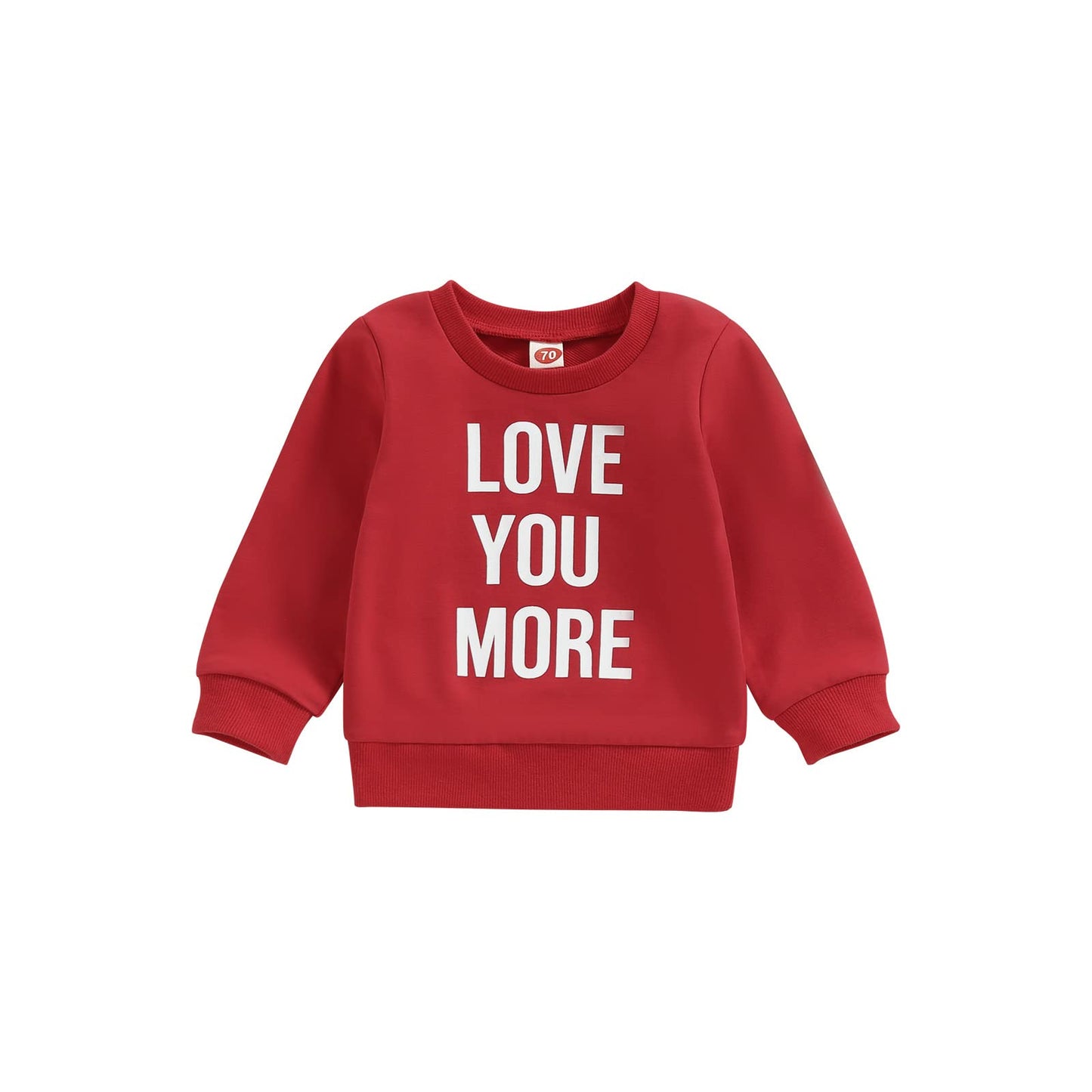 Beqeuewll Baby Boy Girl Valentines Day Outfit Love You More Letter Baby Sweatshirt Long Sleeve Shirt Tops(Love You More-Red, 6-1