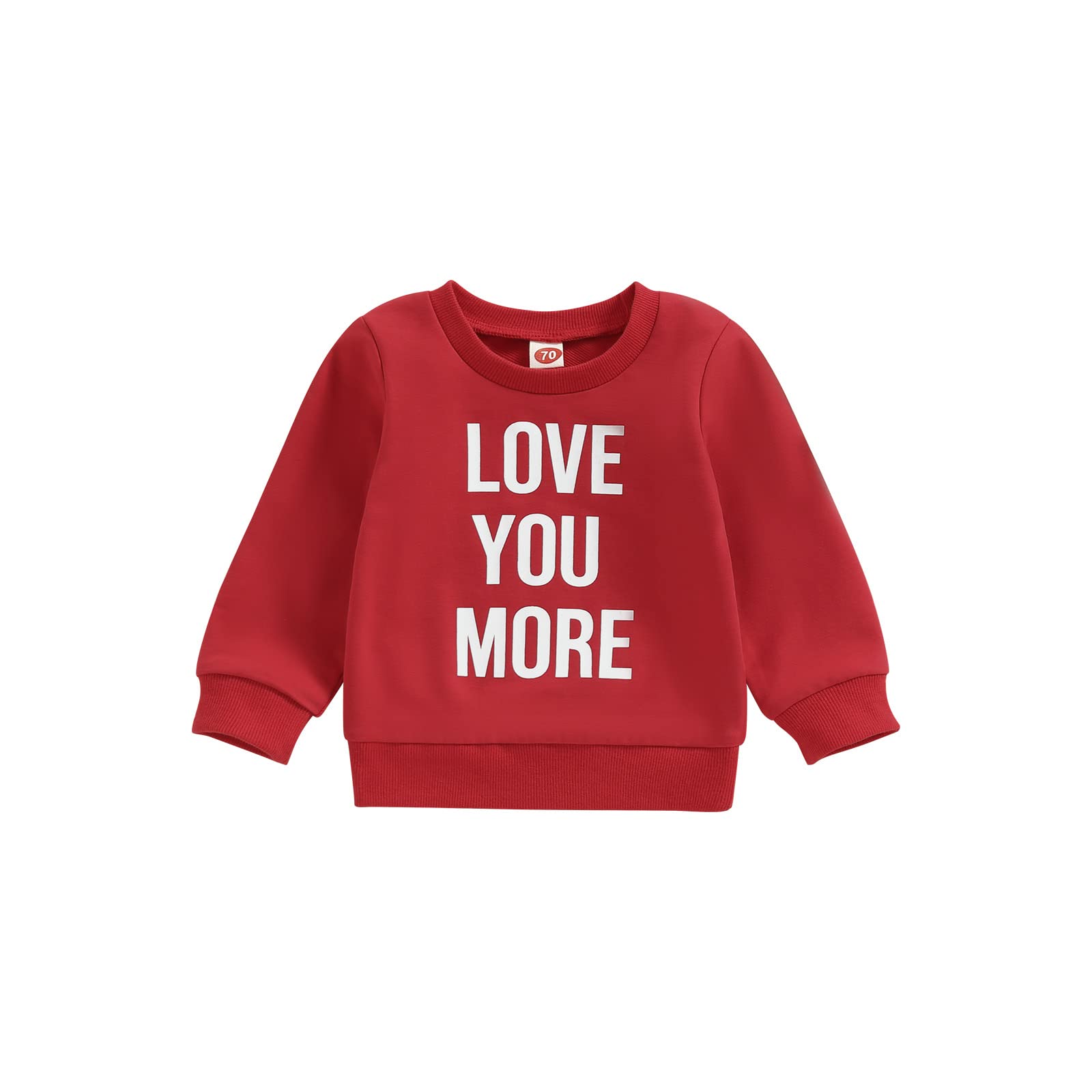 Beqeuewll Baby Boy Girl Valentines Day Outfit Love You More Letter Baby Sweatshirt Long Sleeve Shirt Tops(Love You More-Red, 6-1