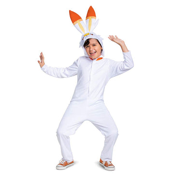 Scorbunny Pokemon Kids Costume, Official Pokemon Hooded Jumpsuit With Ears, Classic Size Small (4-6) Multicolored