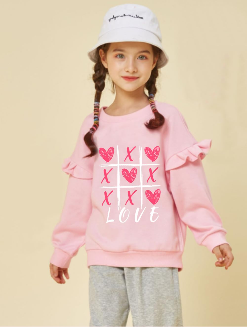 Little Hand Girls Love Sweatshirts Valentines Day Pullover Crewneck Long Sleeve Pink Shirts Kids Clothes 4T