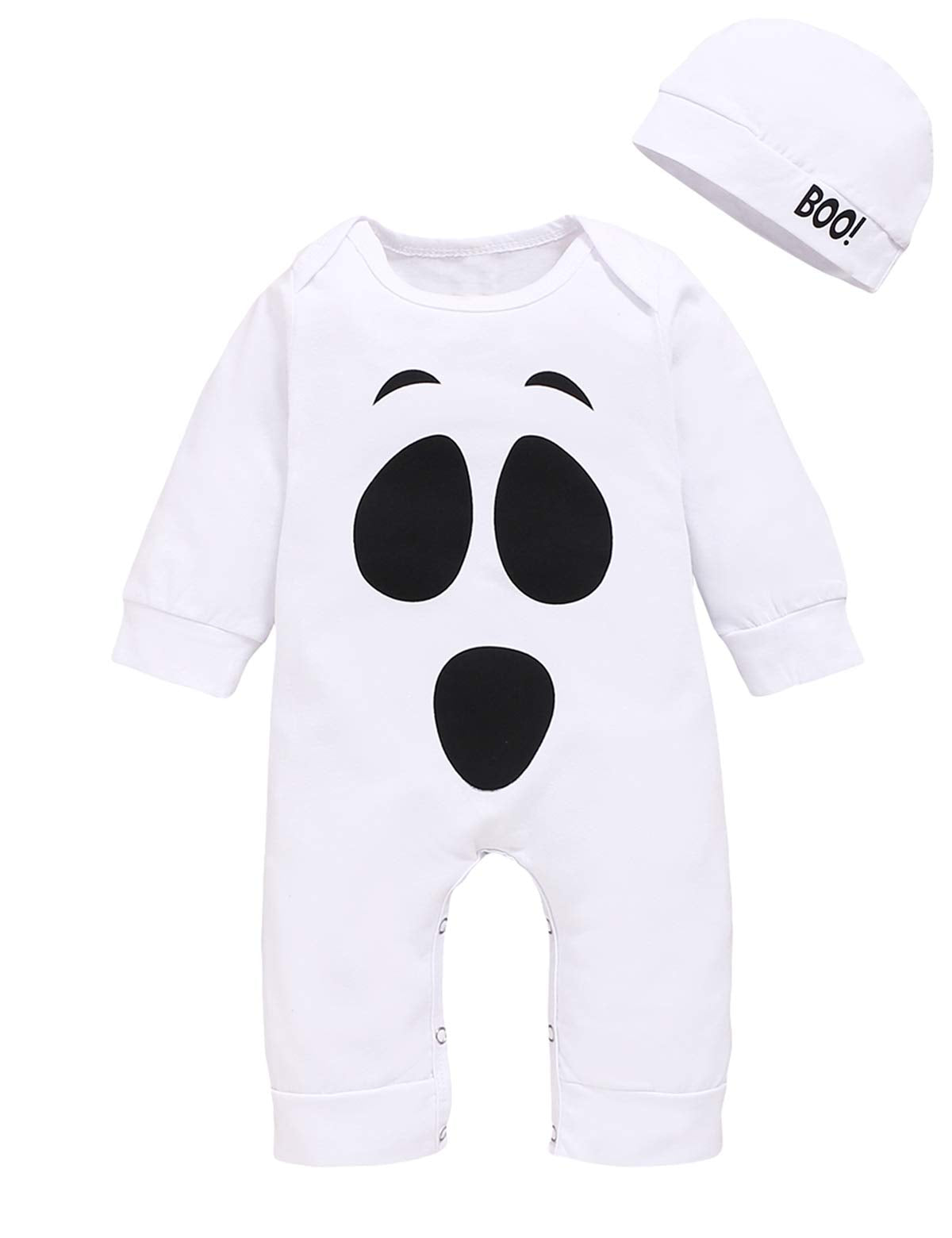 Baby Boys Girls Halloween Clothes Newborn First Halloween Romper Ghost Outfit (White,3-6 Months)