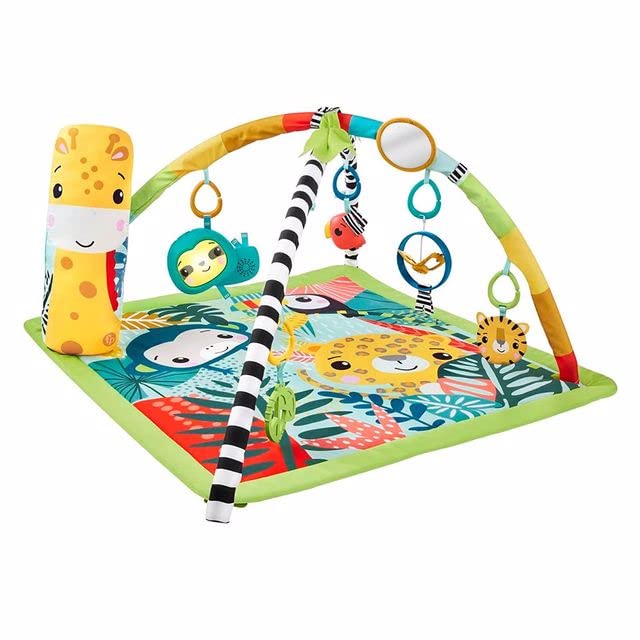 Fisher-Price Baby Playmat 3-In-1 Rainforest Sensory Gym With Music & Lights, Tummy Wedge & 5 Developmental Toys For Newborns 0+