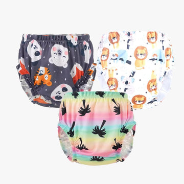 CrawlIn Reusable Adjustable Swim Diaper Combo  Pack Of 3 Printed Underpants For Infant Boys & Girls | M | Color 5