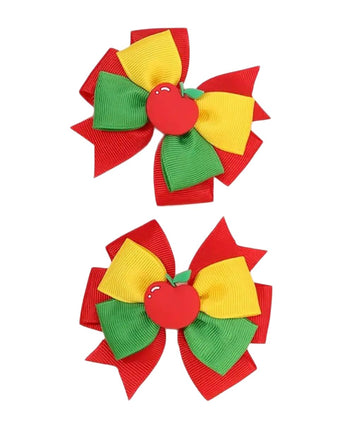 Apple Bow Clips Baby Girls Fruit Hair Pin Apple Hair Clips Baby Fruits Ribbon Bows BBG88 (Set-H)