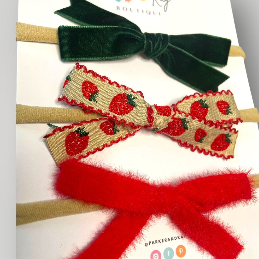 Strawberry Fields 3-Piece Hair Bow Variety Set