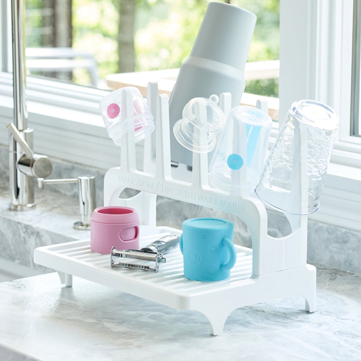 PopYum Orange Formula Making Baby Bottle Set 4-Pack with White Drying Rack Bundle
