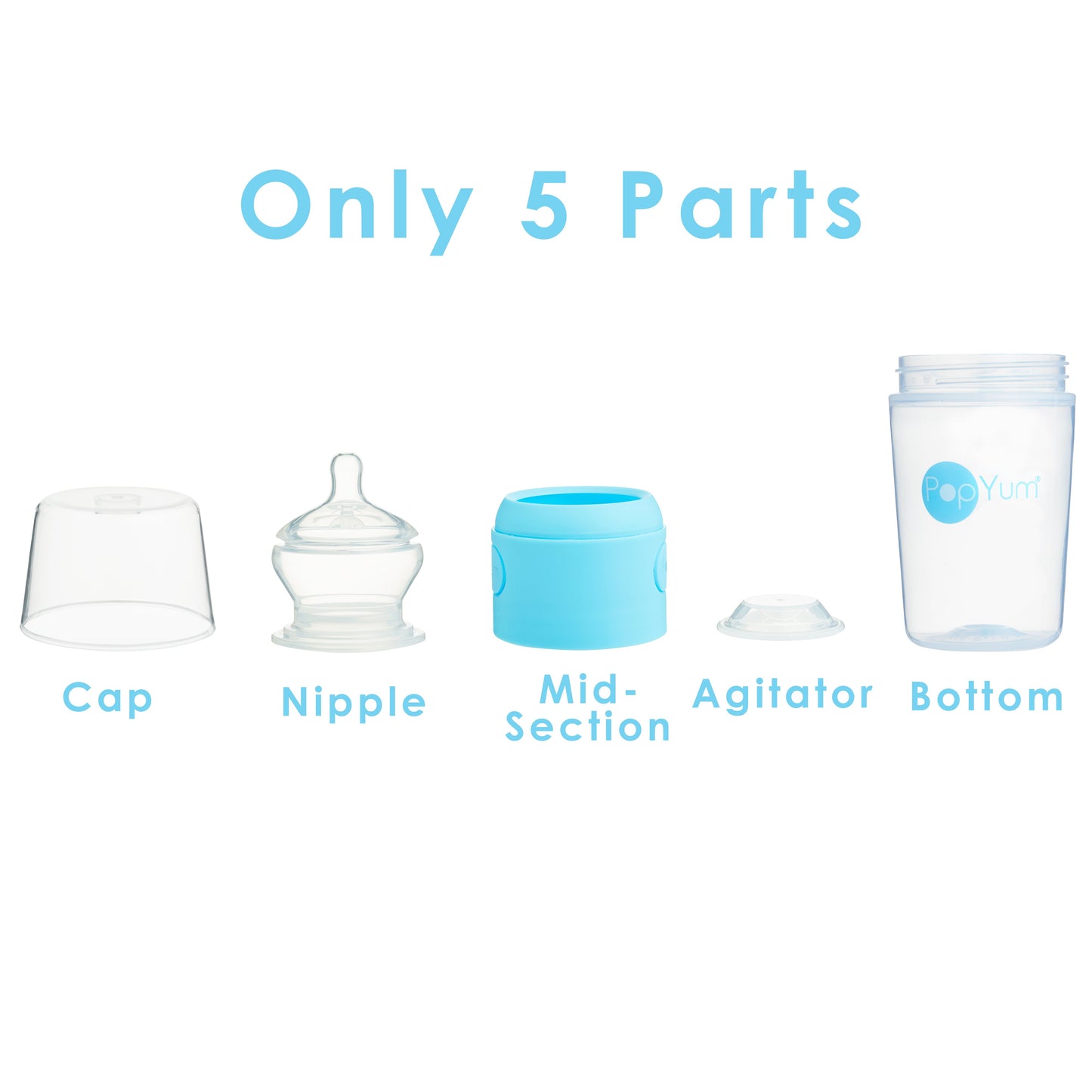 PopYum Blue 7 Piece Bundle: 9oz Bottle 3-Pack + 2 Nipple 2-Packs