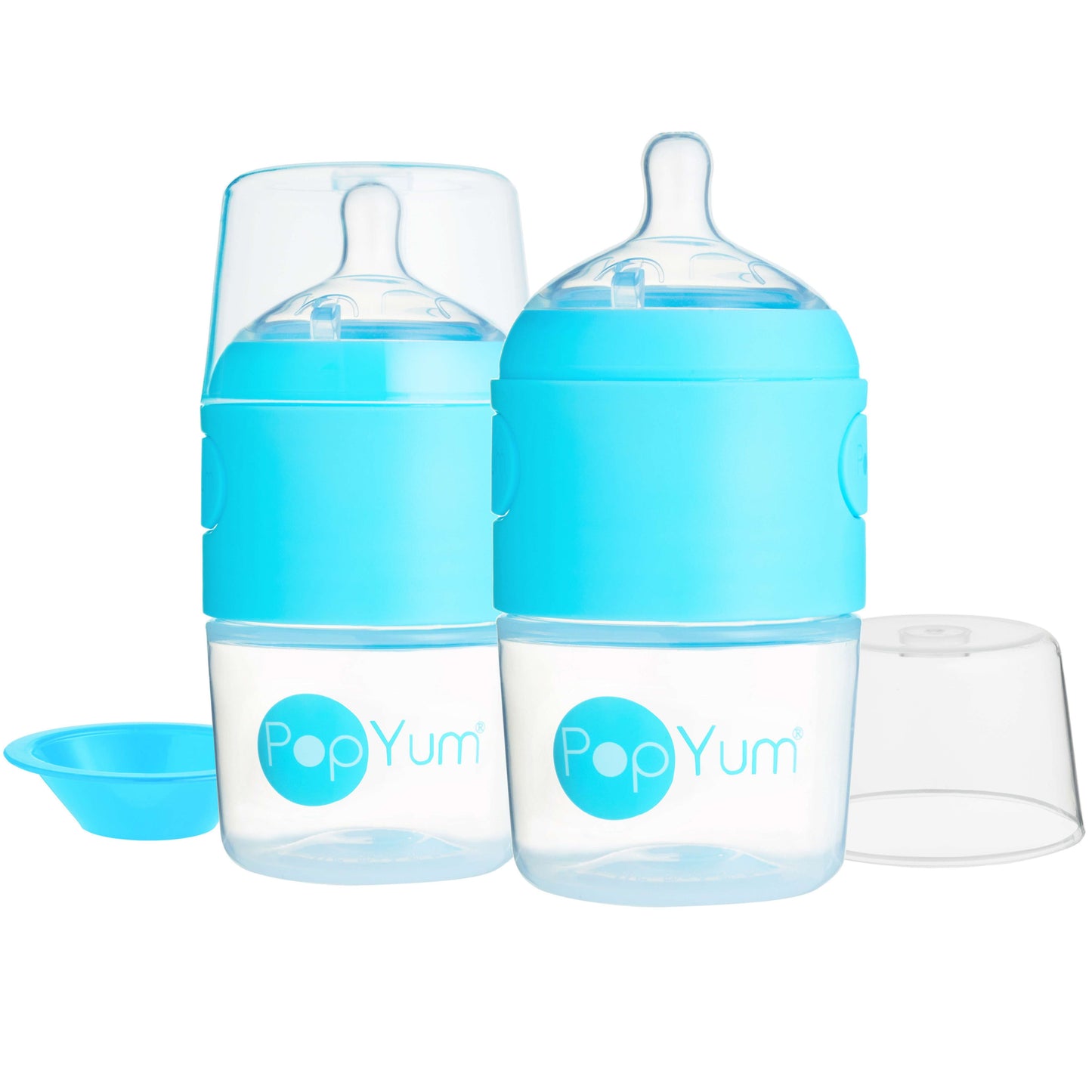 PopYum 5oz Anti-Colic Baby Bottle for Breast and Formula Feeding, 2-Pack, Blue, #1 Slow Flow Nipples