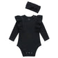 O2 Baby Organic Cotton Baby Girl Ruffle Romper Long Sleeve Bodysuit Jumpsuit With Headband Outfit Set(3-6Months,Black)