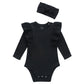 O2 Baby Organic Cotton Onesie Baby Girl Ruffle Romper Long Sleeve Bodysuit Jumpsuit With Headband Outfit Set For Infant(0-3Month