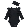 O2 Baby Organic Cotton Onesie Baby Girl Ruffle Romper Long Sleeve Bodysuit Jumpsuit With Headband Outfit Set For Infant(0-3Month