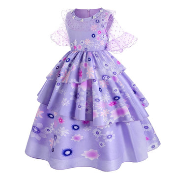Yipkorra Encanto Mirabel Costume For Girls Cosplay Isabella Outfit Princess Halloween Dress Up With Earrings (Isabela B, 9-10 Ye