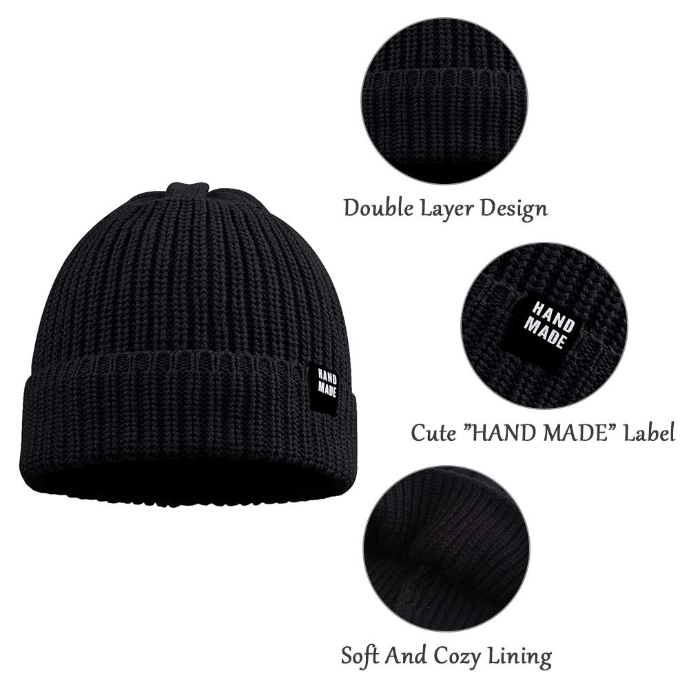 Simple Knitted Baby Beanie Hip-Hop Boys Winter Hat Toddler Kids Bonnet For Girls 0-5Y (Black,L)