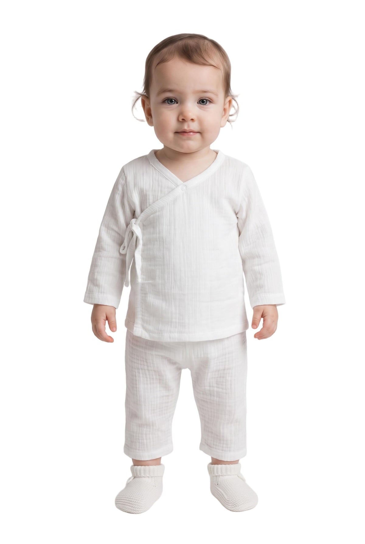Cocoon Organics Baby Muslin Wrap Top and Pants Set, White, 2Piece