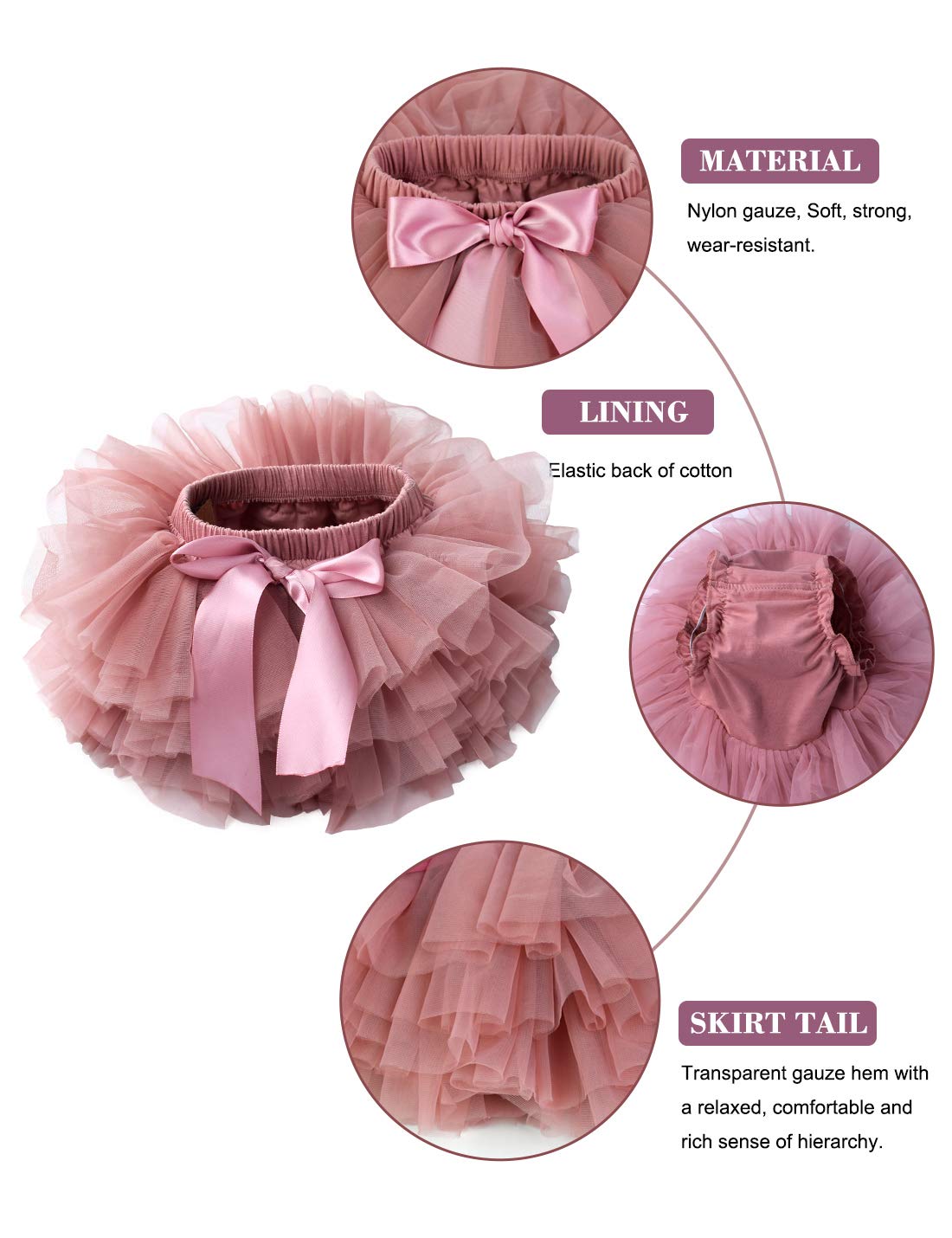 Baby Girls Tutu Skirt With Diaper Cover Cotton Tulle Bloomers And Headband Sets Bean Sand 6-12 Months