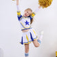 Lontakids Cheerleader Costume For Girls Cheerleading Uniform Dress Outfit With Stockings 2 Pom Poms (Blue, 160/11-12Years)