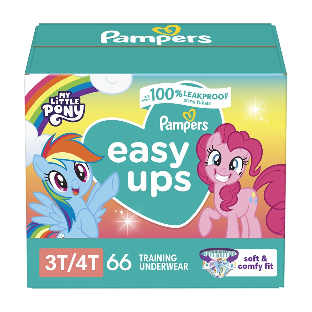 Pampers Training Pants - Easy Ups Girls & Boys - Size 3T-4T, 66 Count, My Little Pony Potty Underwear (Packaging May Vary)