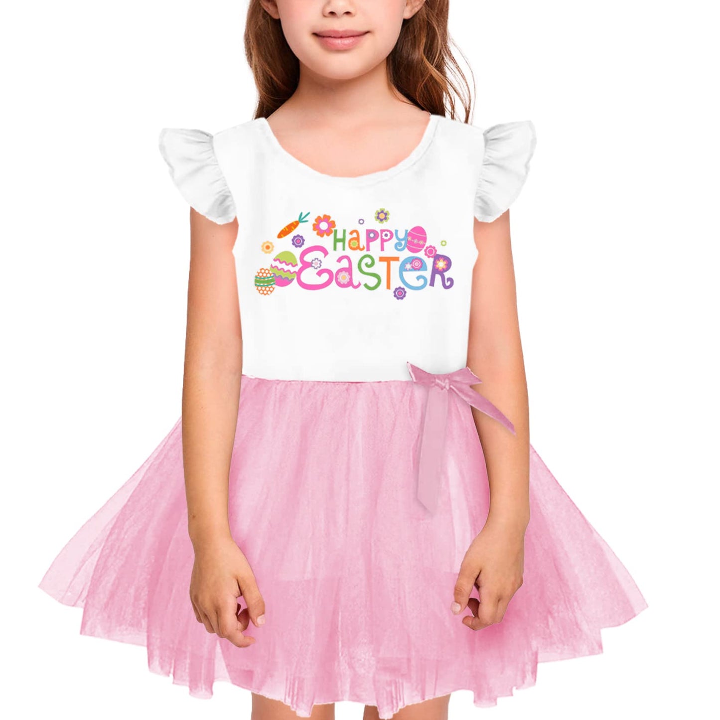 Remimi Easter Tutu Dress Toddler Colorful Easter Eggs Sundress Flutter Ruffled Sleeve Outfits 2-3T