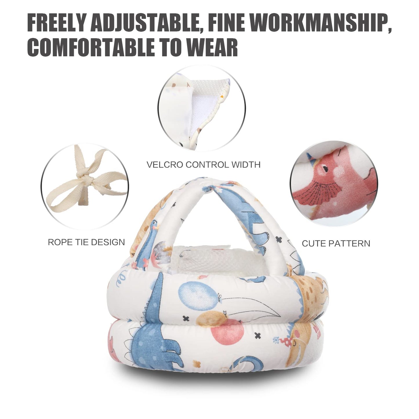 Baby Helmets For Walking, Infant Adjustable Cushion Safety Helmet, Baby Safety Helmet For Crawling Walking, Cute Dinosaur