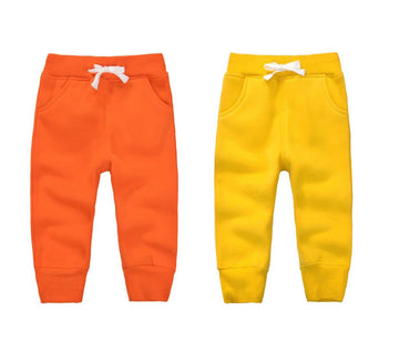Cuteon Unisex Toddler Jogger Pants Kids Cotton Elastic Waist Winter Baby Sweatpants Pants 2Years Orange&Yellow