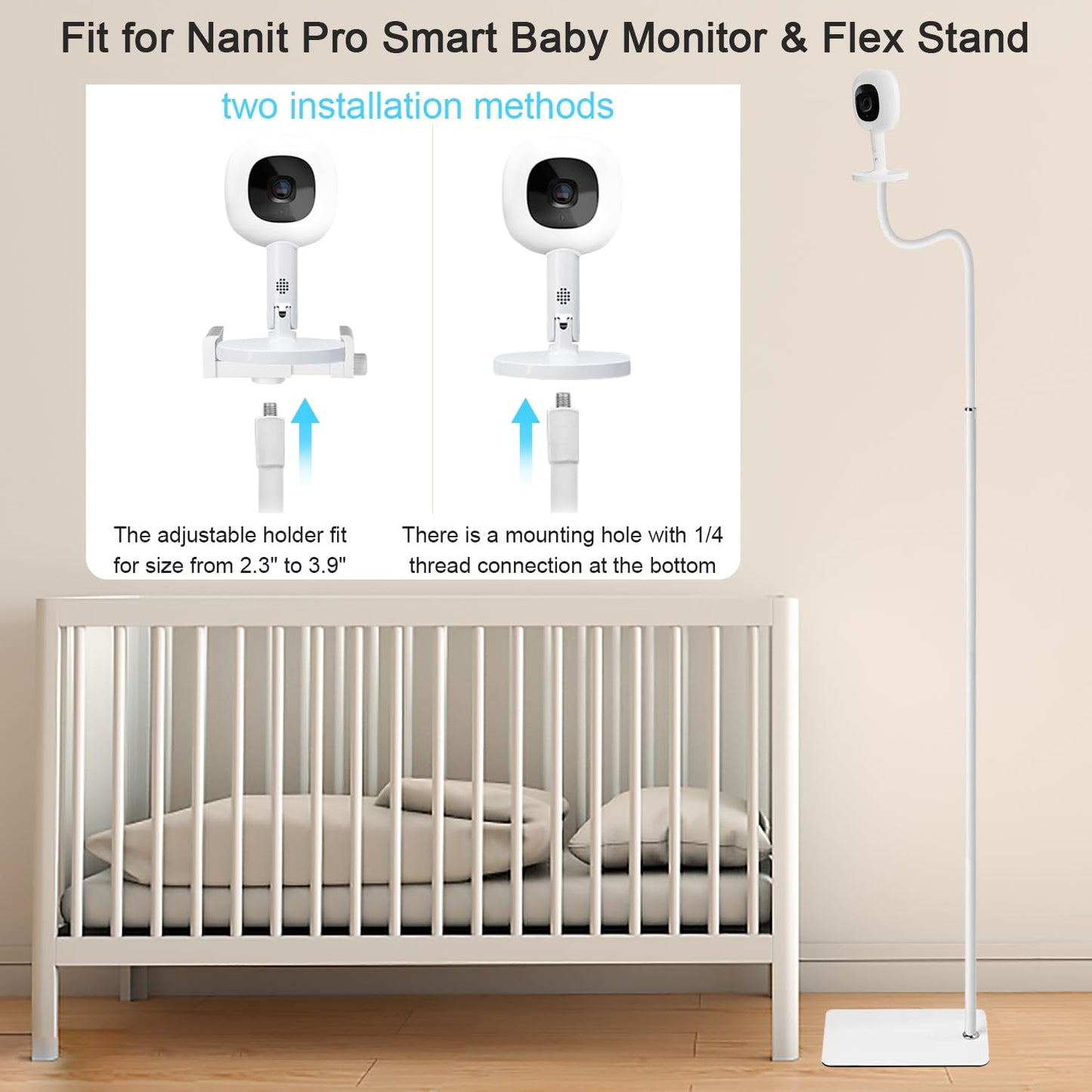 Bfytn Baby Monitor Floor Holder Stand Mount & Clamp For Baby Monitor Camera With 1/4 Screw Hole,Compatible With Nanit Pro Smart