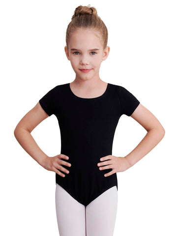 Wegetit Gymnastics Leotards For Girls Ballet Dance Toddler Outfit Short Sleeve Bodysuit, Black, 810 Years