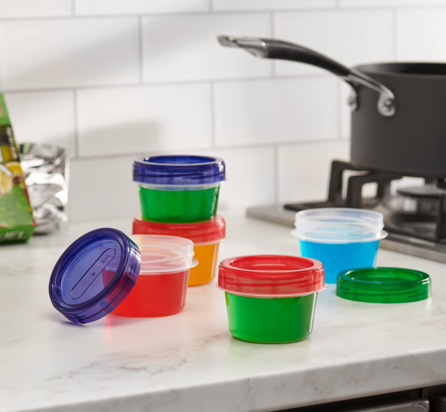 Elegant Disposables Baby Food Storage Containers 4 Oz Food Storage Jars With Color Twist Lids Plastic Freezer Storage Pack Of 24