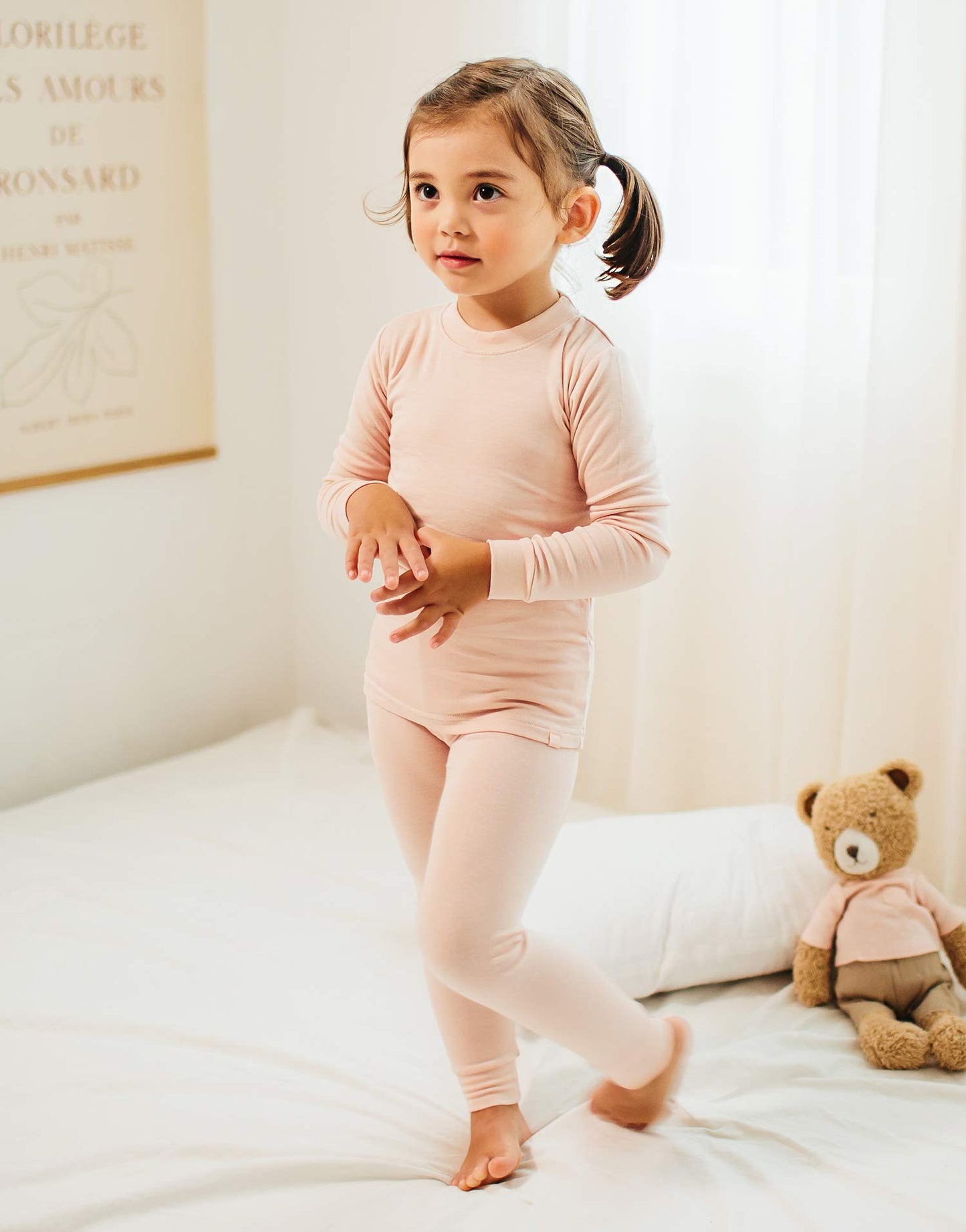 Vaenait Kids Long Sleeve Sleepwear Pajamas 2Pcs Set Modal Raglanpink+Milkpink Xs