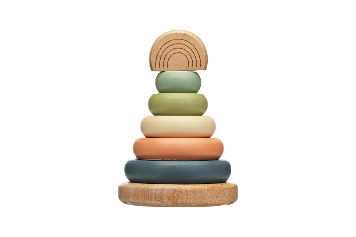 Pearhead Wooden Stacking Rainbow Toy, Baby and Toddler Ages 12+ Months Montessori Toy, Interactive Stackable Rings Learning Toy,