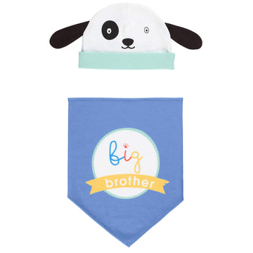 C.R. Gibson Blue ''Big Brother'' Dog And Baby Beanie And Bandanna 2 Piece Set, Beanie, 0-6 Months