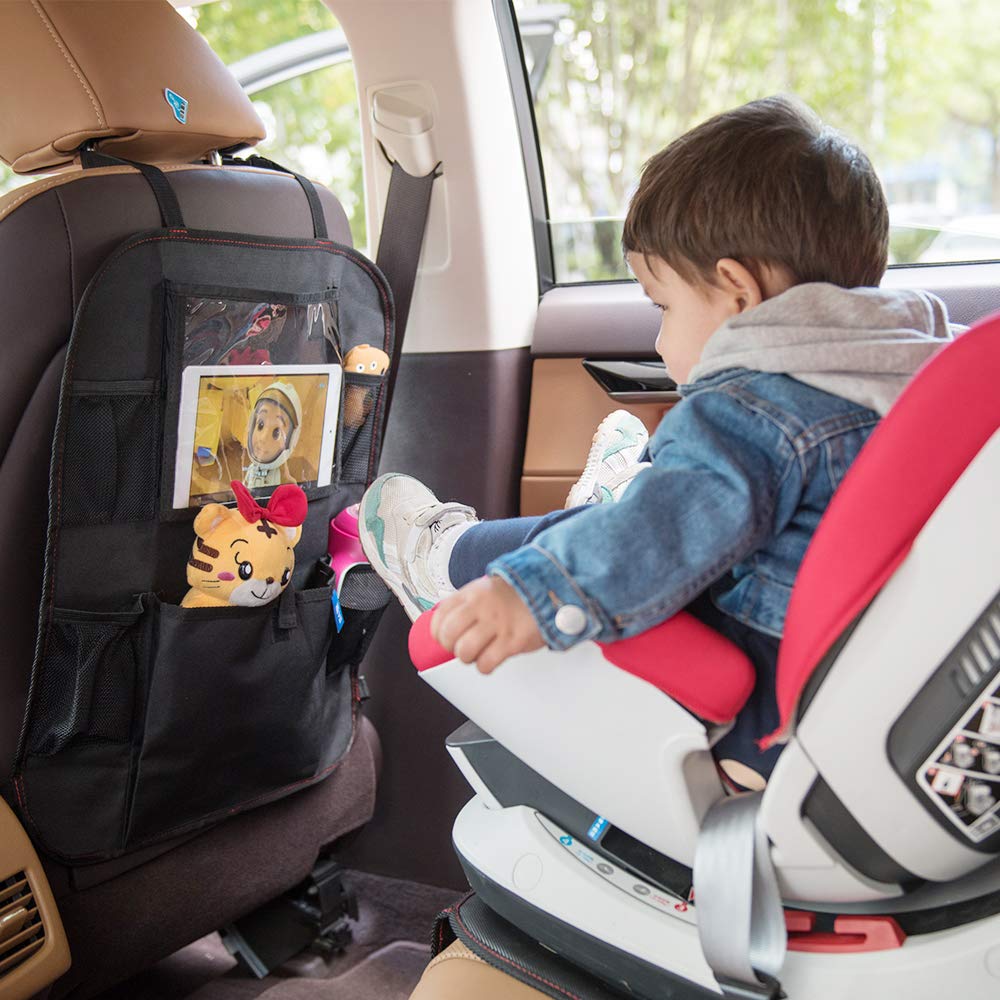 Funbliss Car Seat Protector + Kick Mats Car Backseat Organizer Black,Suitable For All Cars,Xl Largest Car Seat Cover For Child B