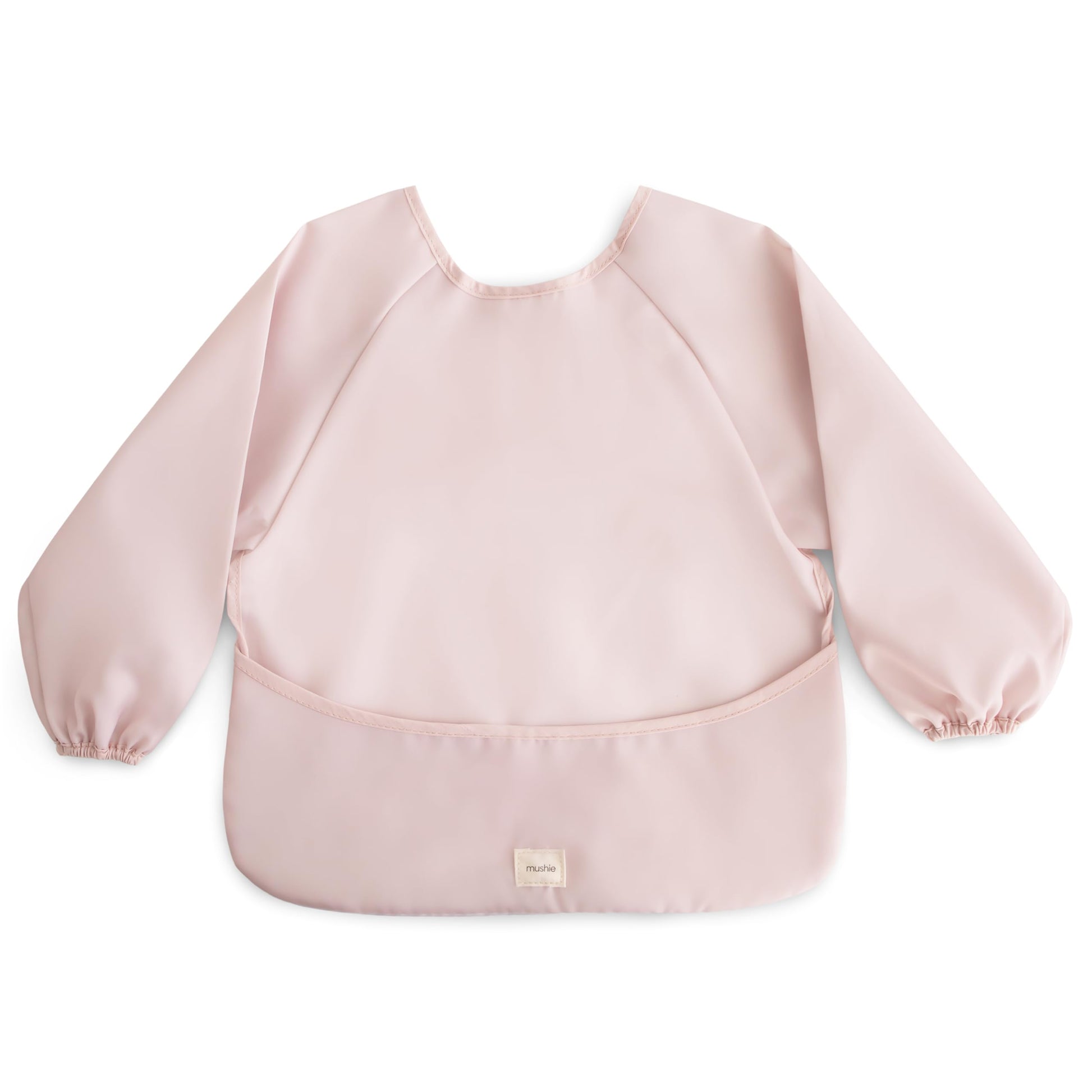 mushie Long Sleeve Baby Bib | Mess Free & Waterproof Fabric for Toddlers | Adjustable Fit for Ages 6-24 Months (Blush)