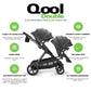 Joovy Qool Double Bundle Double Stroller With Reconfigurable Seats, Magnetic Safety Harness With Padding, Upf 50 Sun Canopy, And