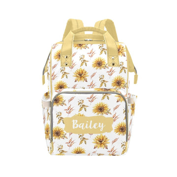 Personalized Diaper Bag Backpack for Women, Custom Name Nursing Mommy Daypack, Sunflower Diaper Bag for Girls Boys, New Mom Gift