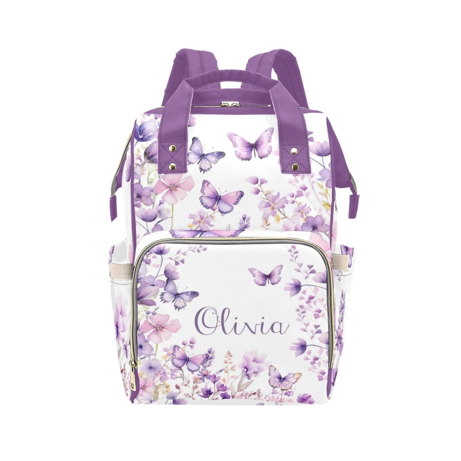 Workvalor Butterfly Purple Personalized Diaper Bag with Custom Name - Custom Baby Tote Backpack for Mom, Unique Gift for New Par