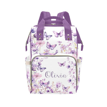 Workvalor Butterfly Purple Personalized Diaper Bag with Custom Name - Custom Baby Tote Backpack for Mom, Unique Gift for New Par