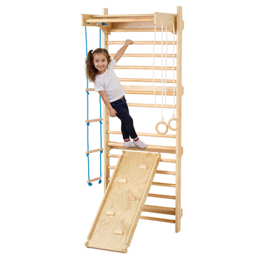 VEVOR Swedish Wall Gym, 15-Level 5 in 1 Wooden Indoor Jungle Gym, 220 lbs Load Capacity Playground Climbing Toys With Pull-Up Ba