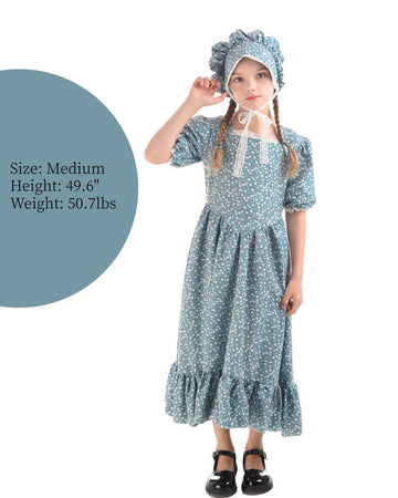 Nuoqi Pioneer Dresses For Girls Prairie Girl Dress Colonial Girl Costume 8-9, Blue