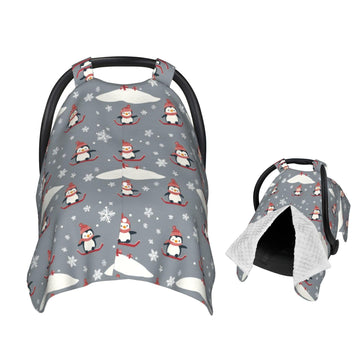 Muishi Penguins in Hats and Scarves Baby Car Seat Canopy Nursing Cover for Newborn Car Seat Breastfeeding Covers Blanket Newborn