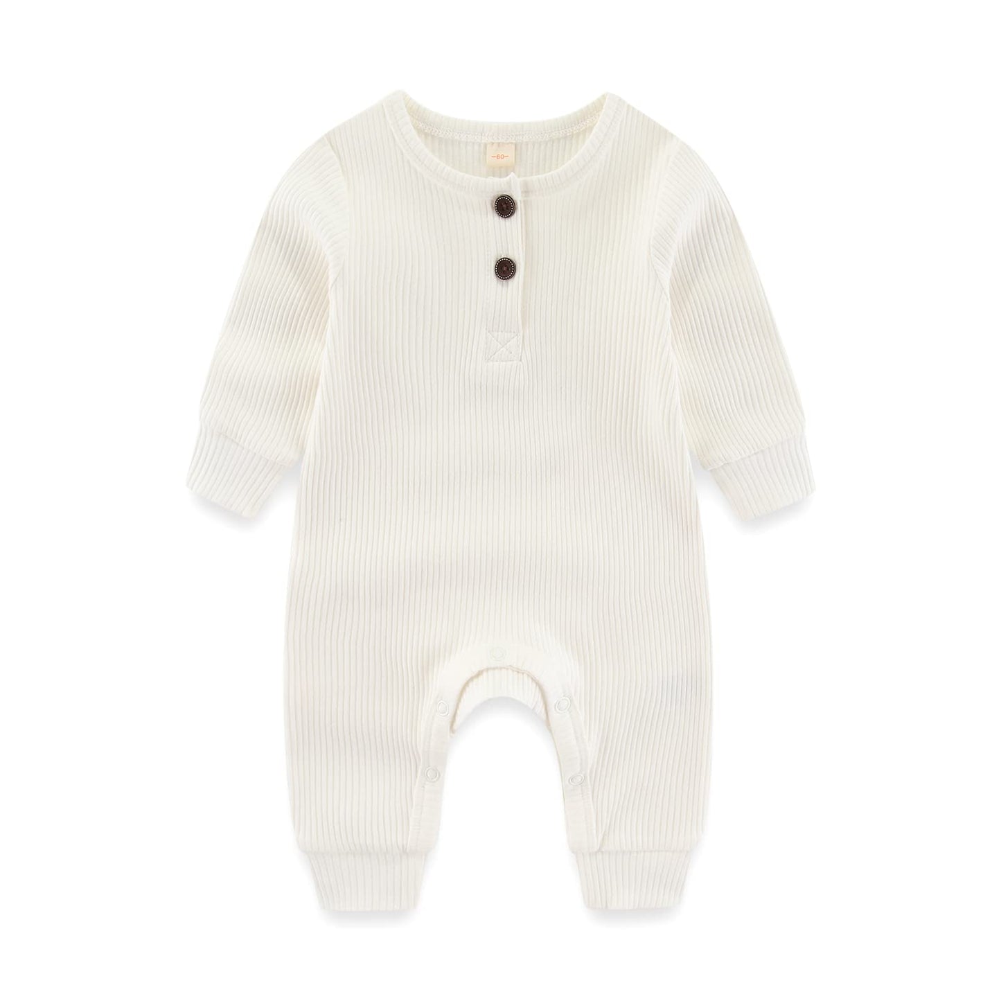 Iadoer Newborn Baby Boys Girls One Piece Romper With Mitten Cuffs 3 Pack Long Sleeve Ribbed Button Jumpsuit Outfit Clothes White