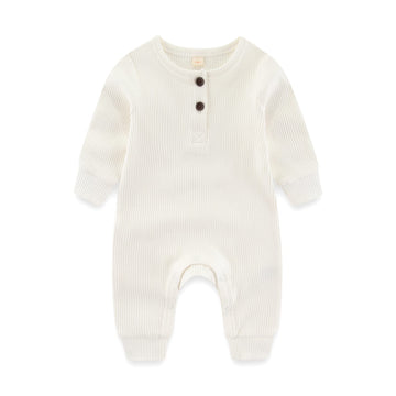 Iadoer Newborn Baby Boys Girls One Piece Romper With Mitten Cuffs 3 Pack Long Sleeve Ribbed Button Jumpsuit Outfit Clothes White