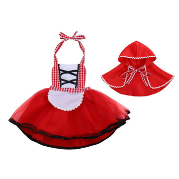 Fymnsi Baby Girls Halloween Deluxe Little Red Riding Hood Costume Cape Cloak Outfits Storybook Fairy Tale Costume 2-3 Years
